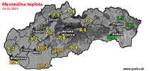 Maximálna teplota - dnes (24.12.2017)