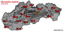 Maximálna teplota - dnes (20.06.2018)