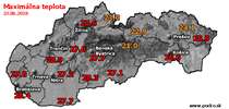 Maximálna teplota - dnes (22.06.2018)