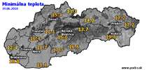 Minimálna teplota - dnes (19.06.2018)