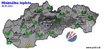 Minimálna teplota - dnes (30.03.2021)