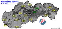 Minimálna teplota - dnes (30.05.2021)