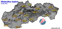 Minimálna teplota - dnes (28.06.2021)