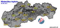 Minimálna teplota - dnes (30.08.2021)