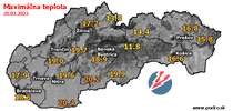 Maximálna teplota - dnes (25.03.2022)