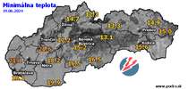 Minimálna teplota - dnes (19.06.2024)